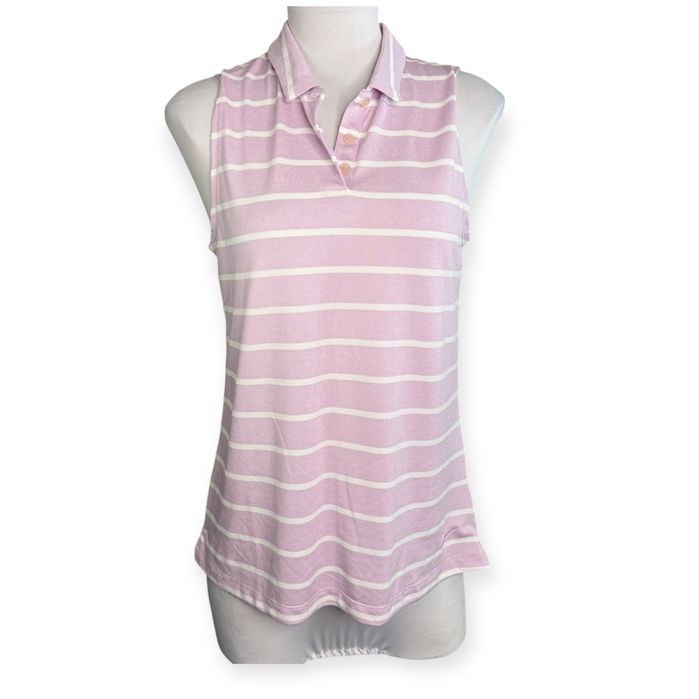 Nike Dri Fit Sleeveless Golf Polo Shirt Purple White Stripe Women's Medium